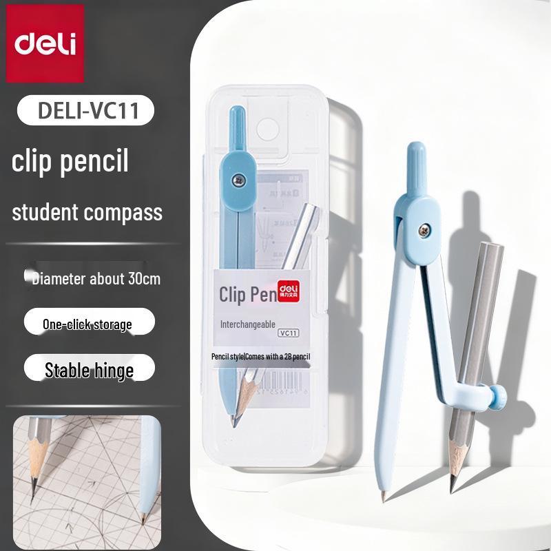 Deli VC11 Professional Drawing Compass with Pen Holder for Student Exams - Metal Construction