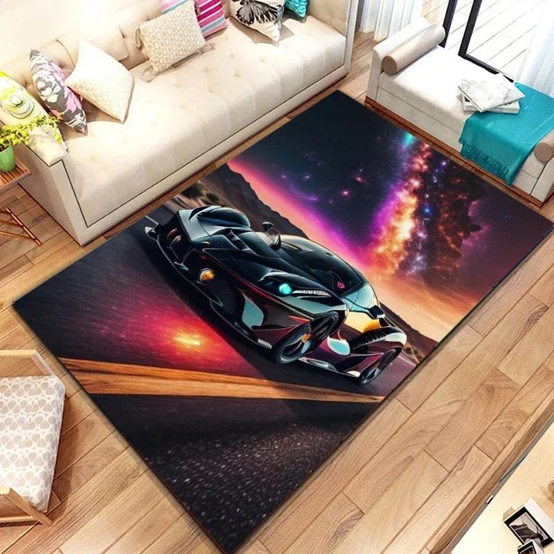 Sports Car Carpet Mat Rug Starry Sky Neon Lights Sci-Fi Futuristic Home Decoration Floor Mat Living Room Decoration Bedroom Rug