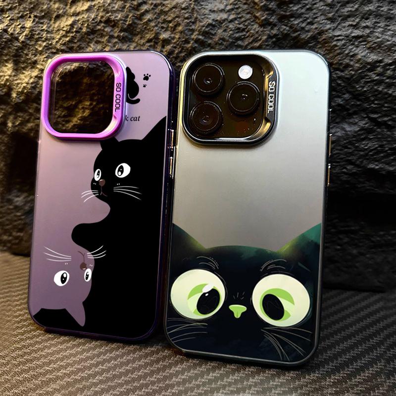 Cute Cartoon Black Cat Phone Case For iPhone 16 15 Pro Max 14 13 12 11 Pro Max XS XR 7 8 Plus Shockproof Silicone Soft TPU Cover