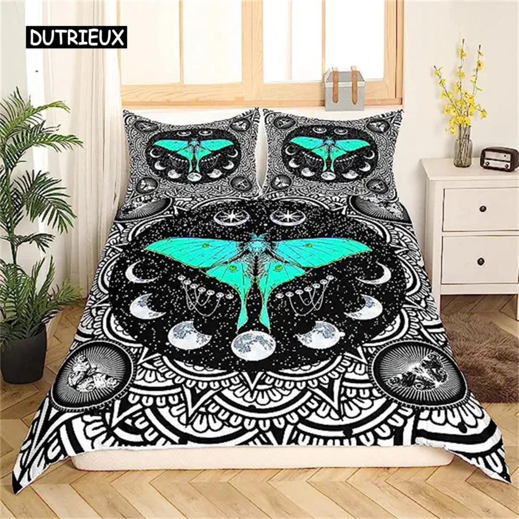 

Gothic Moth Quilt Cover Butterfly Quilt Cover Geometric Halloween for Boys Girls Teens Mystic Fantasy Dorm Decorative Navy Blue Soft and Comfortable EU single(135x200cm)