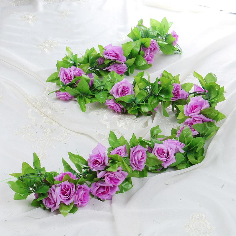 220Cm 9-Head Simulated Rose Vine Bright Colors And Vivid Hues Room Decoration Red Yellow White Purple Champagne Rose Rattan