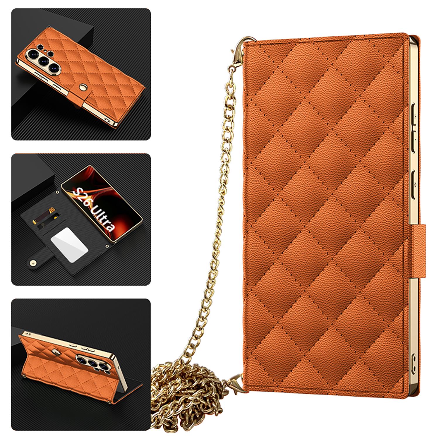 

GKK For Samsung Galaxy S26 Ultra Case with Card Holder Mirror Electroplate Leather Flip Cover Rhombus Pattern