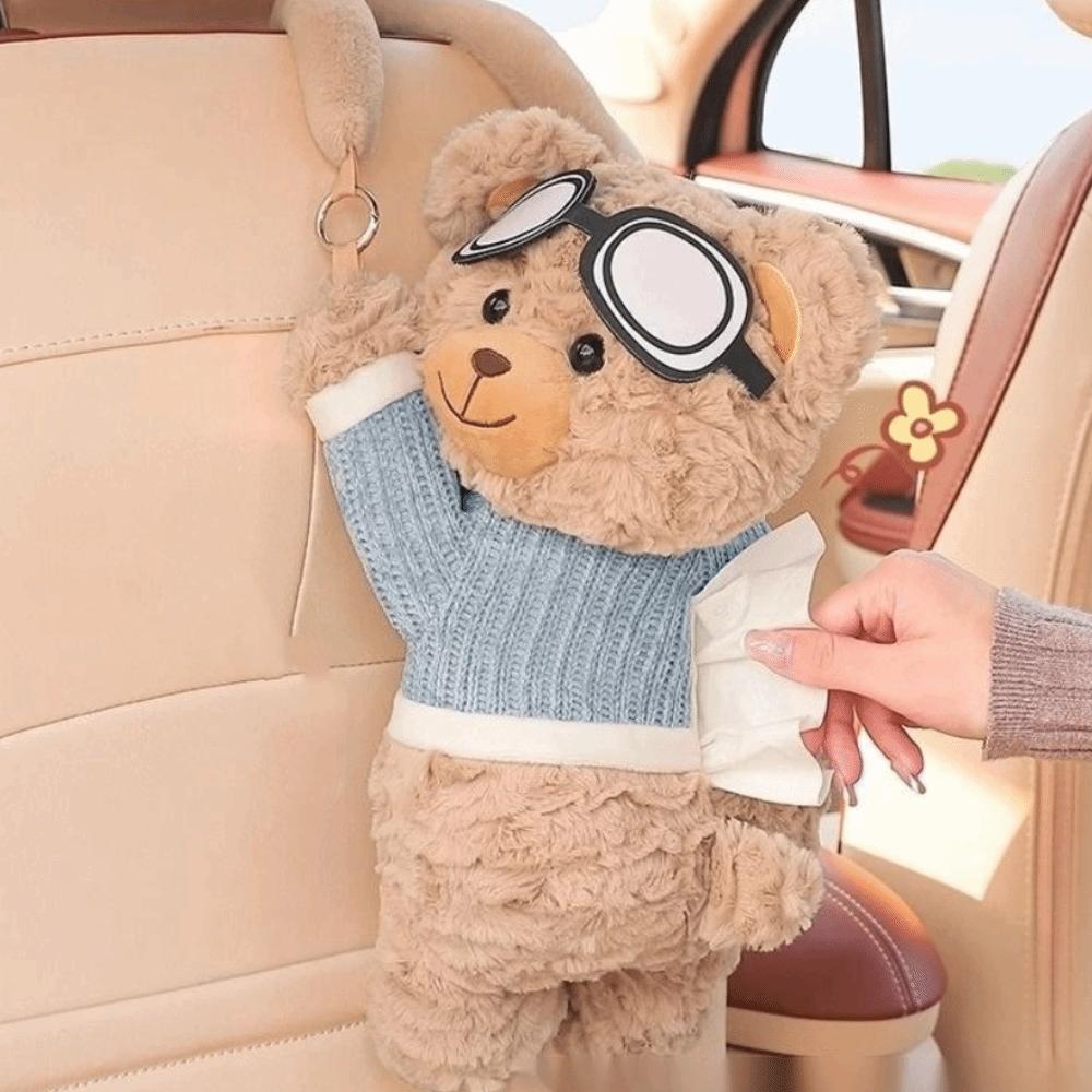 Soft Tissue Box Short Plush Bear Shape Multi-functional Storage Bag Cute Car Paper Box  Office