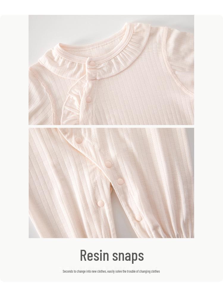 Lace Collar Romper for Newborn Girls - Summer Long Sleeve Pajamas for Air Conditioned Rooms