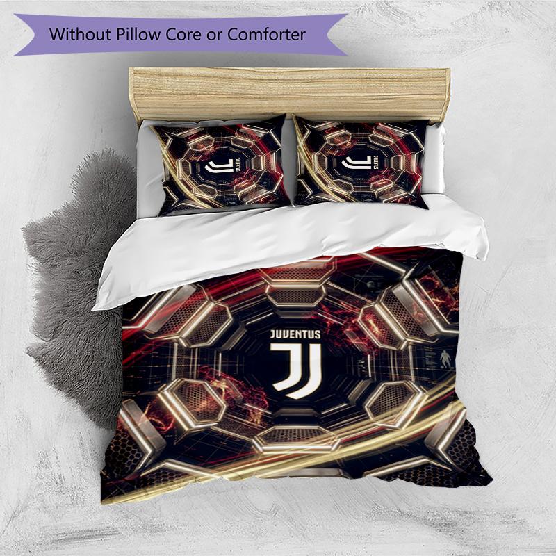 Juventus FC Pattern Printed 3PCS Bedding Set Soft Skin-Friendly Washable Duvet Cover & Pillowcases Set All Season Bedroom