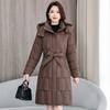 Down cotton jacket women's 2025 winter new Korean cotton jacket waist-cinched mid-length thickened slimming hooded jacket