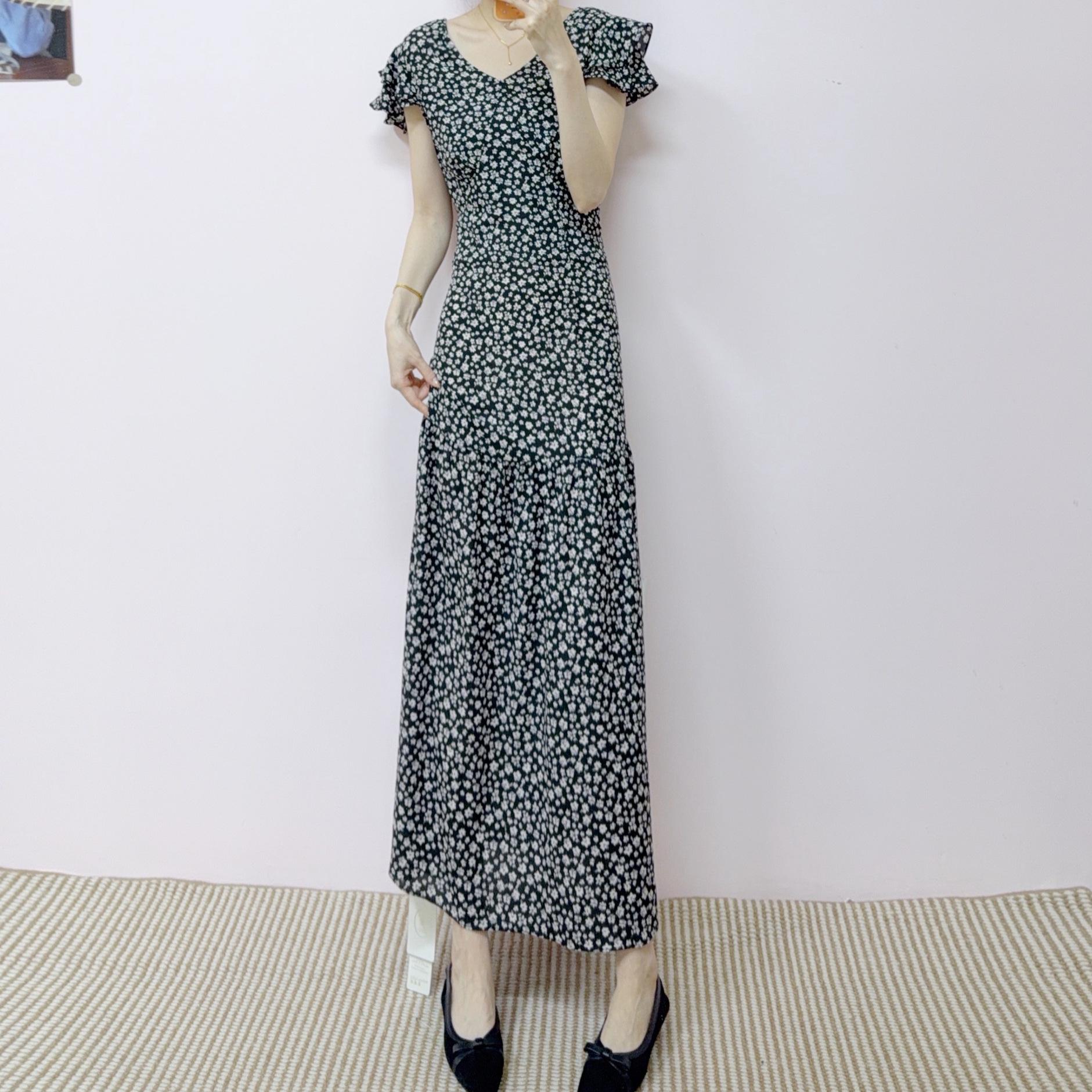 2026 Summer Floral Lace Short Sleeve Midi Dress - Slimming & Stylish M (45-54 kg) чёрный