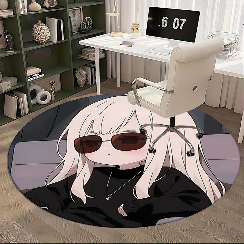 1pc Anime Design Round Carpet Office Chair Mat, Non Slip Rug for Home Decor, Living Room, Bedroom, Game Room, All Seasons