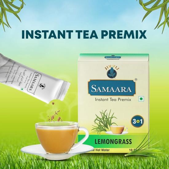 Samaara Instant Teapulverposer | Sitronggress | Ingefær Adrak | Smaksatt Assam Svart Te Pulver | 20 Poser Boks 300g