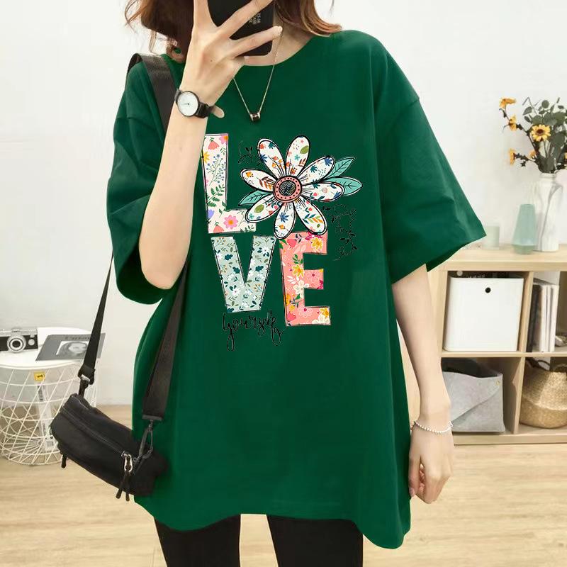 2025 purchasing designer feeling small daisy printing round neck spring new loose short-sleeved T-shirt women ins