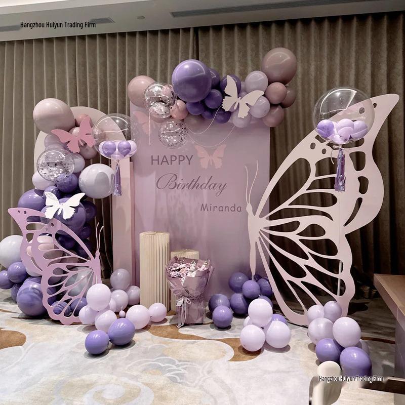 Butterfly-Themed Balloon Decorations for 18th Birthday Celebration Backdrop