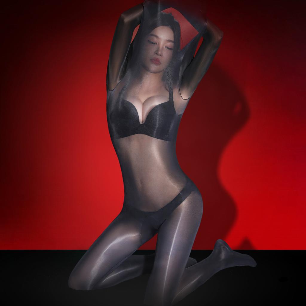 Damen Sexy Dessous Ganzkörper Bodysuit Hinten Offen Catsuit Öl Glänzend Bodystocking Große Größen 5D Uniform Versuchung Erotischer Leotard