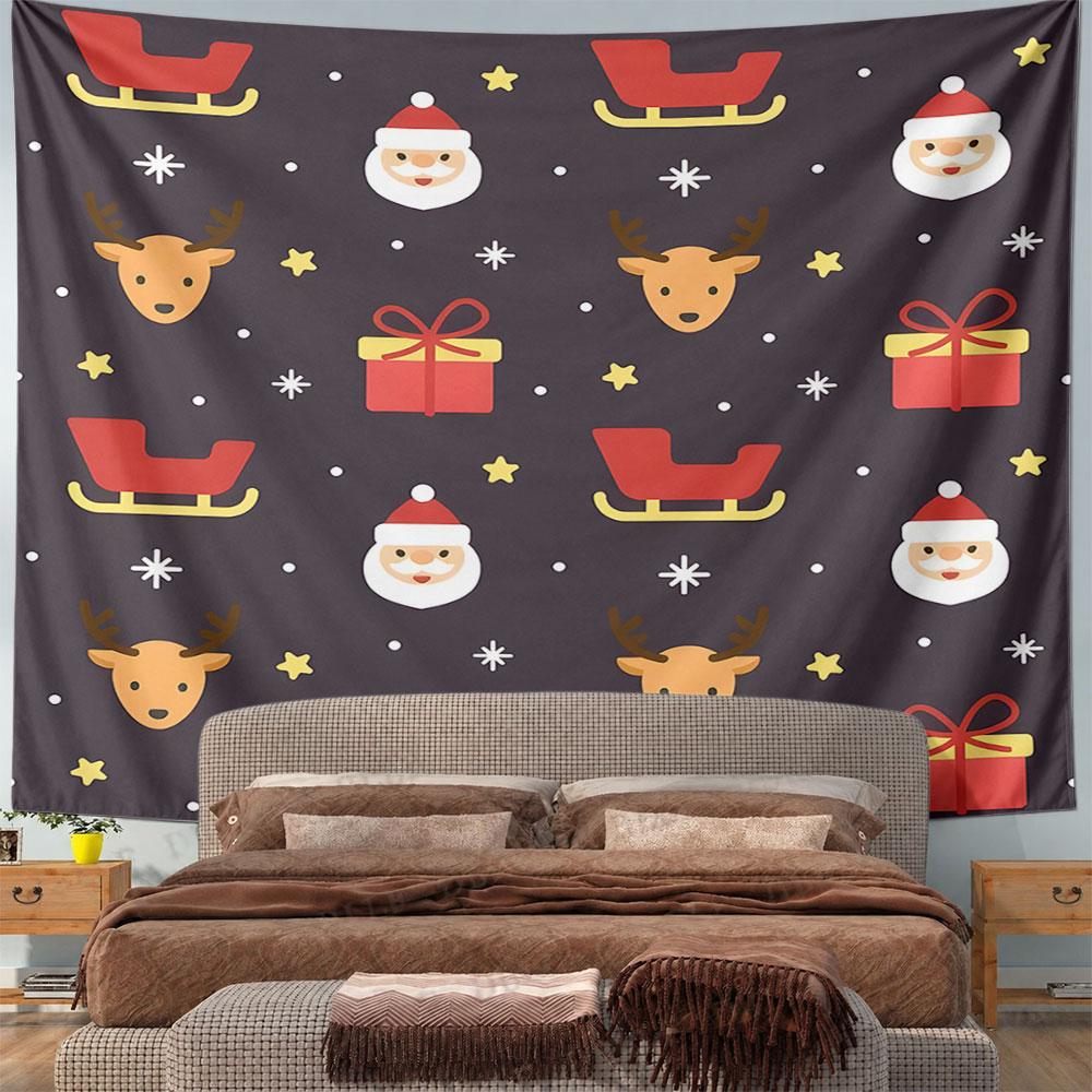 Christmas Pattern with Santa and Reindeer Pattern Wall Hanging Tapestry Decorative Tapestry Home Decor for Bedroom and Living Room