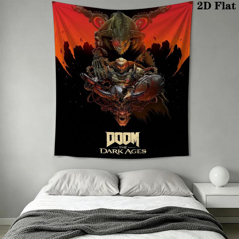 DOOM The Dark Ages Wall Tapestry Aesthetic Wall Hanging Printed Fabric Blanket Decorative Tapestries for Bedroom Living Room Home Decor
