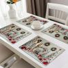 4 buc. Preșuri din in, Preșuri cu design pentru decorarea mesei de Crăciun, 12x18 Inch, Potrivite pentru Bucătărie, Sufragerie, Masă festivă și Masă de cafea