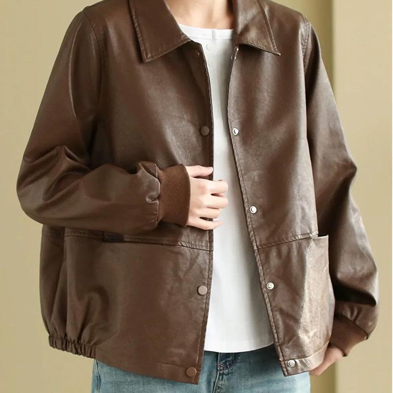 Coat for Women Thickened Plush Autumn Winter Oversize Loose Casual Leather Button Jacket
