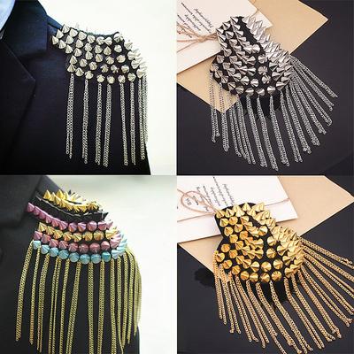 1Pc Jacket Vintage Brooch Accessories Chain Tassel Rivet Shoulder Pad Club Epaulette Rivet Shoulder Badges Pin Style Fashion New