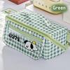 Cute Plaid Puppy Large Capacity Pencil Case Multi-Function Cartoon Stationery Bag with Prism Design Stain Resistant