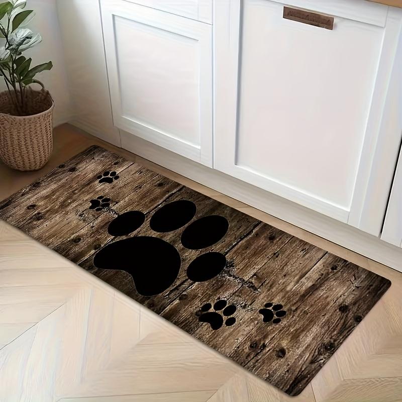 1Pcs Vintage Wood Plank Animal Track Non-Slip Washable Area Rug Runner for Entryway, Living Room, Bedroom & Patio