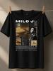 Milo J La Vida Era Mas Corta Music Collage With Portrait Frames Song List And Golden Brown Layout Unisex All TShirt