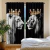 2pcs Crown Tiger Lion Style Door Curtains - High-Quality Polyester Machine Washable Rod Pocket Easy Install Semi-Translucent