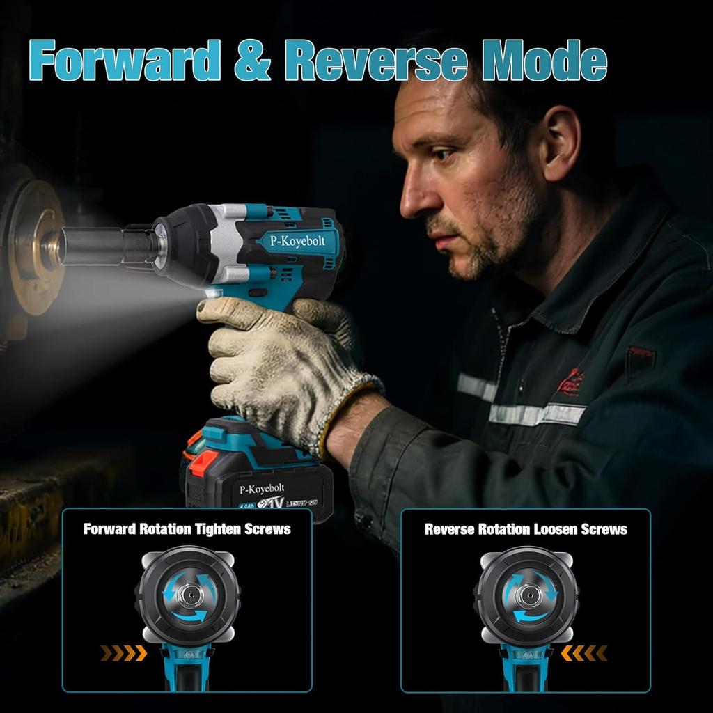 Cordless Impact Wrench, 740Ft-lbs, 4-Mode Electric Driver, 2 Batteries, Charger, 5 Sockets, for Car, Home, Truck, RV, Mower