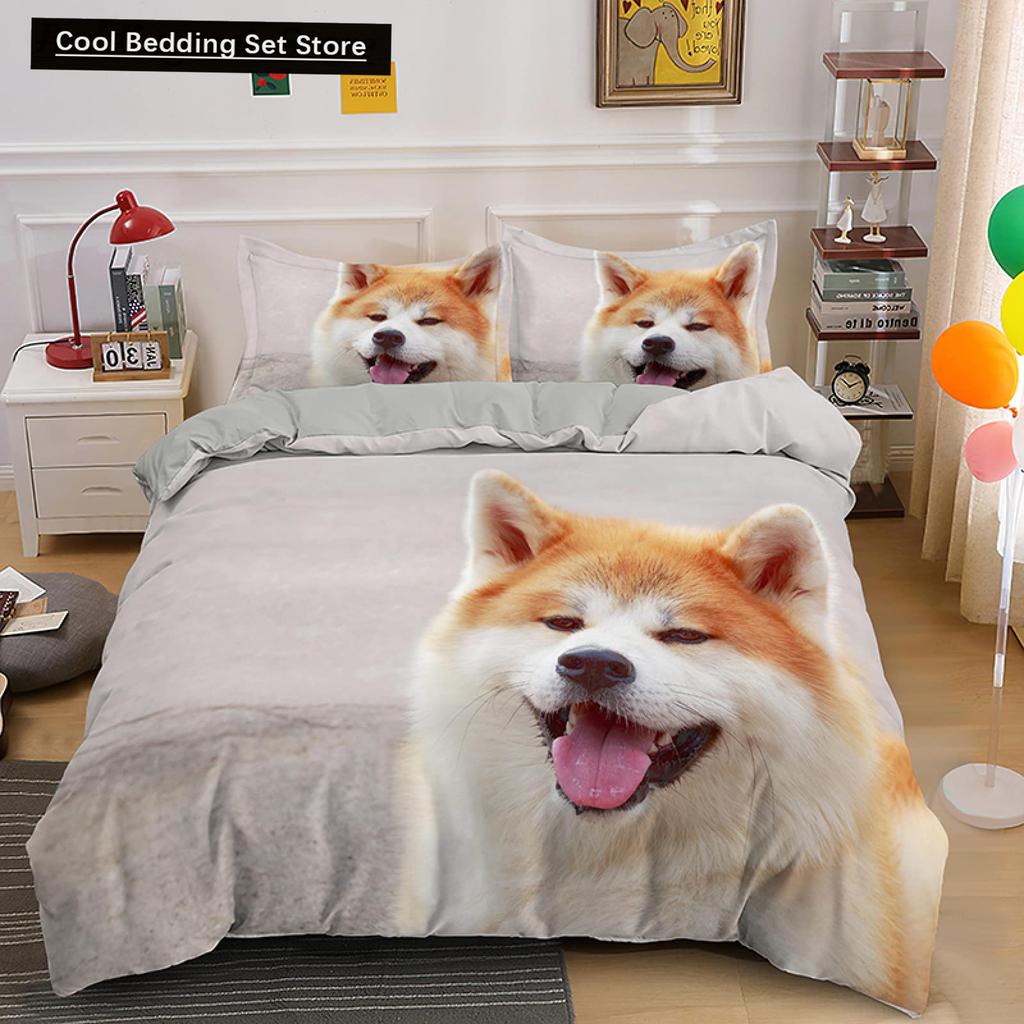 Yellow Shiba Inu King Queen Bedding Set Lovely Puppy Duvet Cover Family Pet Animal Quilt Cover 2/3pcs Polyester Comforter Cover