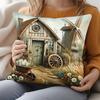 1pc Vintage Dutch Windmill & Daisy Cushion Cover - Farmhouse Zipper Pillowcase Suitable for Sofa Bed Decor, Machine Washable Polyester Cover with Wind