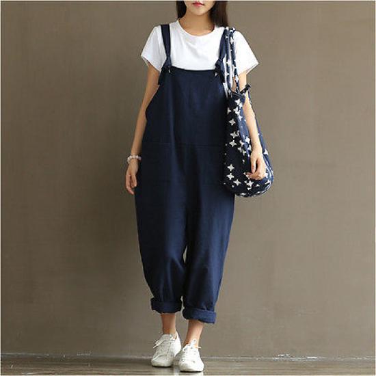 Moda Donna Salopette Jumpsuit Oversize Salopette Larghi Casual Look Denim Pantaloni Harem