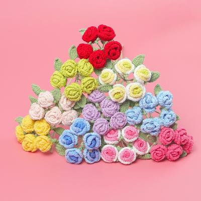 Bouquets de Roses au Crochet Tricot Créatif Fleur Rose Fleurs Tissées à la Main Décor de Mariage Cadeau Décoration Intérieure