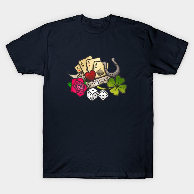 Men Black Print T-shirt Get Lucky Traditional Tattoo No-Cut Transfer Paper Print Cotton Tshirt 3XL