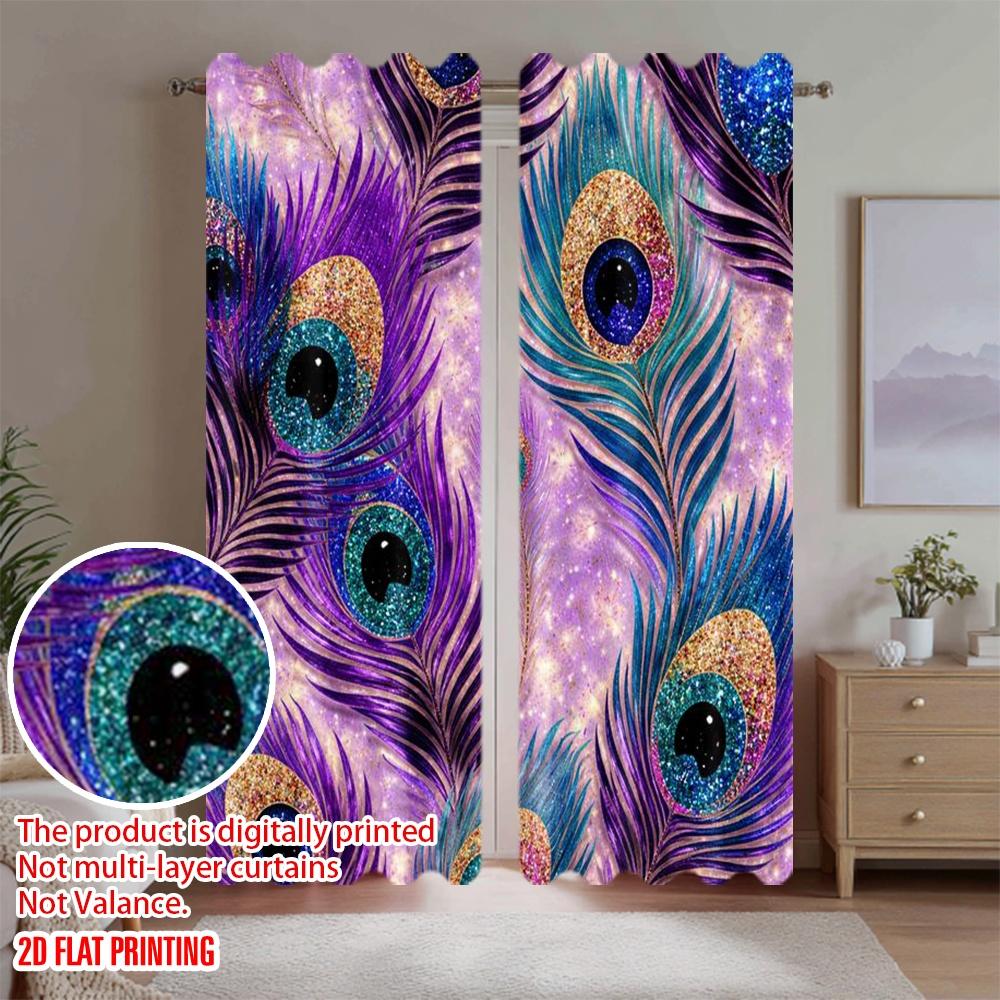 2D Flat Printing 2pcs Curtain Curtain Colorful Peacock Feathers Digital Printed Polyester Drapes Festive Curtains Use for All