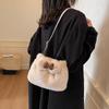 Cute Girls Bow Knot Plush Handbag Korean Ladies Winter Soft Fluffy Shoulder Bag With Top Handle Faux Fur White Crossbody Bag
