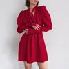 French Temperament Daughter Style Autumn V-neck Bubble Sleeve Dress European and American Long-sleeved Chiffon Short Skirt Women