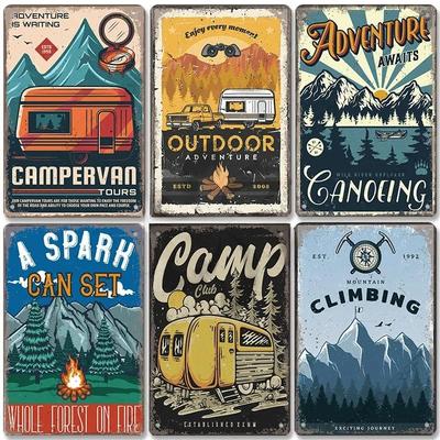 Camping Adventure Plaques VintageMetal Tin Signs Plate Mountain Trip Campervan Tours Room Gym Sign Posters Wall Decor Travel