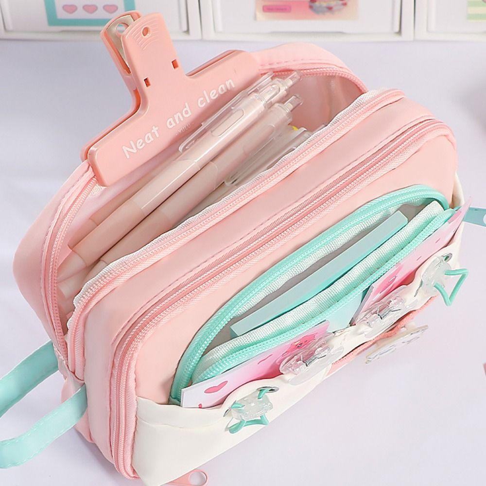 Multi-layer Cute Pencil Pouch Large Capacity Gel Pen Organizer Student Pencil Case School Supplies