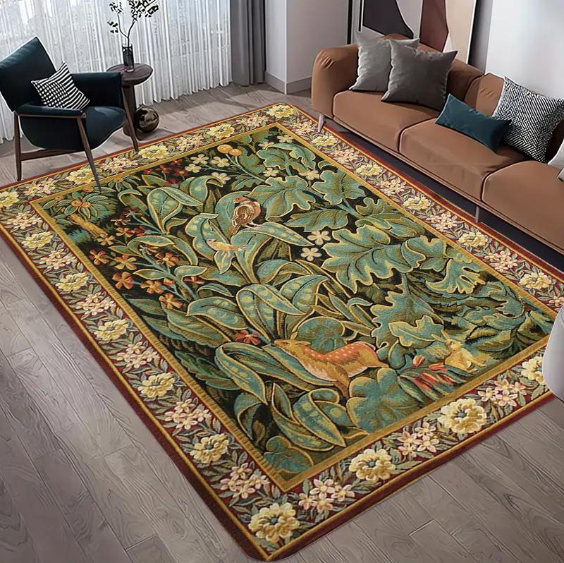 

Dark Vintage Area Rug Retro Floral Bird Tree Print Non-Slip Washable Floormat Carpet for Bedroom Meditation Yoga Boho Luxury 40x60CM