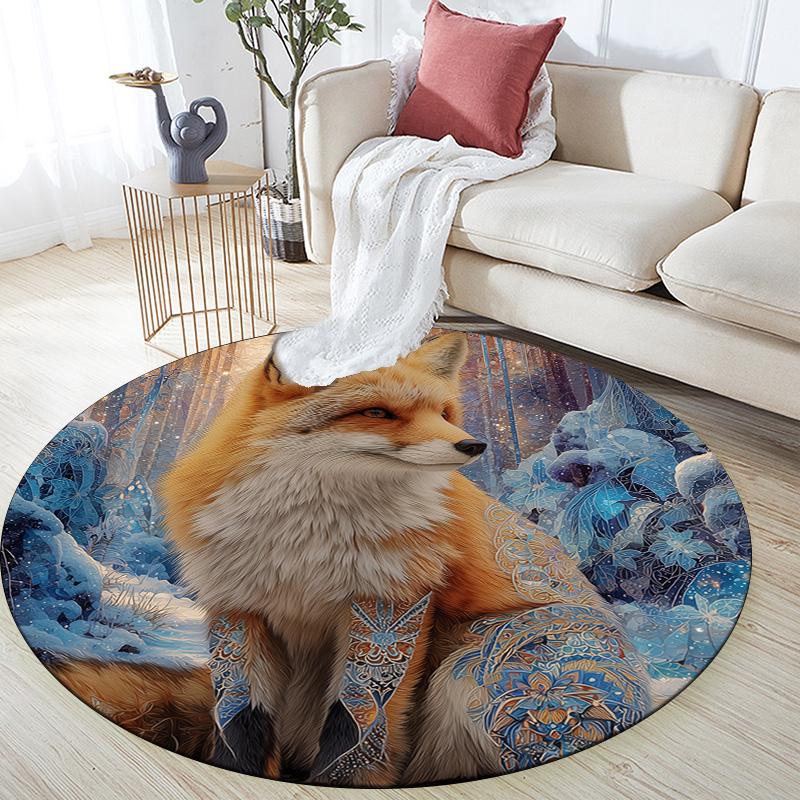 Ice Fox,Round Area Rug,Carpet Rug for Living Room Bedroom Sofa Playroom Decor,Non-slip Floor Mat
