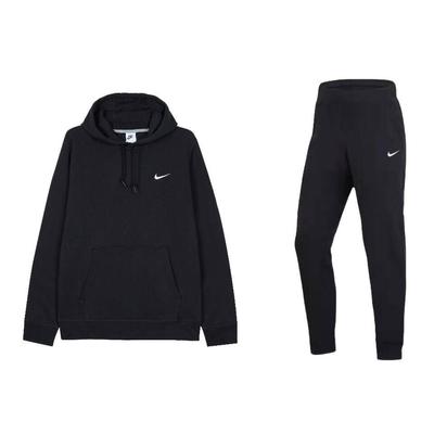 Nakışlı Kapüşonlu Sweatshirt Düz Renk Polar Rahat Uzun Pantolon Günlük Spor Takımı Erkek Eşofman Takımı Siyah 623453-010+716831-010