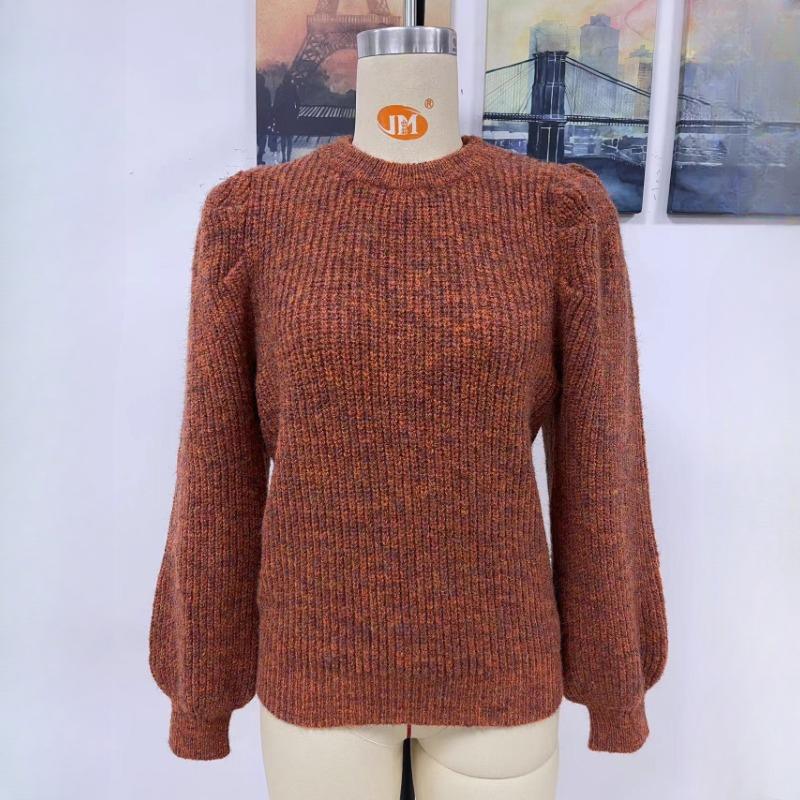 IHUASU Autumn and Winter Patchwork O-Neck Knit Women's Long Sleeve Pleated Loose Sweater