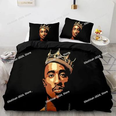 Conjunto de Cama 3D Tupac Shakur Rapper 2Pac Conjunto de Cama Impresso Com Fronha Capa de Edredom Macia Tamanho Solteiro Casal Queen Super King
