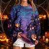 Women's Casual Round Neck Sweatshirt with Halloween Print, Long Sleeve Pullover for Festivals