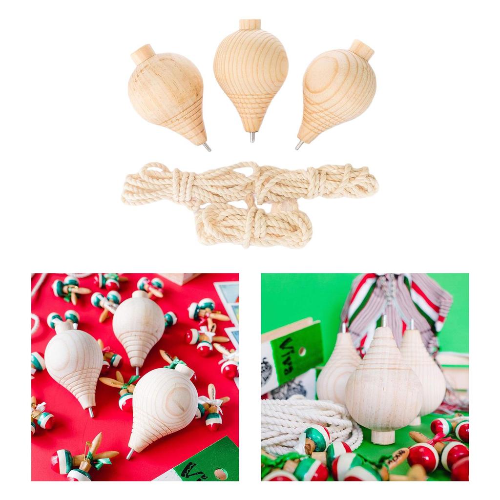 3Pcs Trompos Tops Paint Your Own Wooden Toys Unpainted Wood Sturdy Steel Point for Beginners