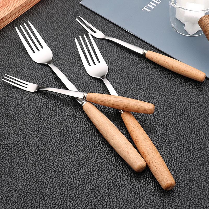Japanese Stainless Steel Tableware Set, Wood Handle Set, Knife, Fork, Spoon, Fruit Fork, Chopsticks, Unibody Kitchen Set