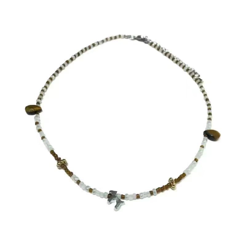 

Mint brown Trojan horse beaded necklace women s accessories sweet cool versatile trend light luxury summer collarbone chain