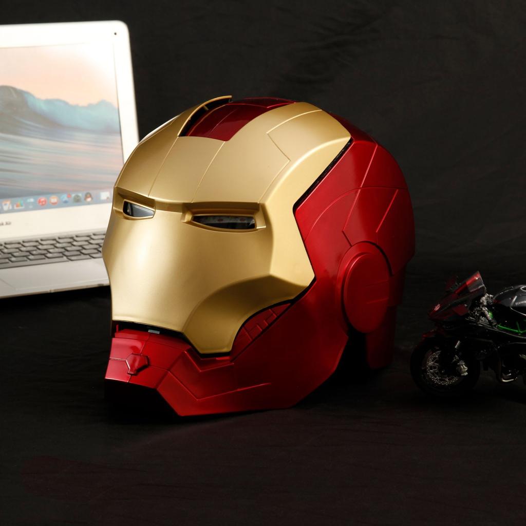 Iron Man MK5 Tragbarer Helm (Kopfumfang bis 55 cm) — Ein Visier, das Sprach-, Fern- und Touch-Steuerung unterstützt, ausgestattet mit LED-Leuchten