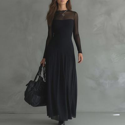New European American Women's Clothing Is Fashionable Elegant Mesh Waist Dress