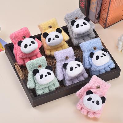 Herbst- und Winter-Cartoon-Panda niedliche Halbfinger-Kinderhandschuhe Jungen und Mädchen Winter warm Kleinkind Fünffingerhandschuhe