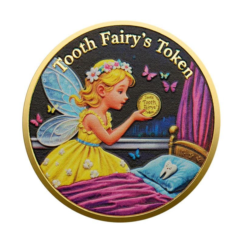 Tooth Fairy Token Commemorative Coin Gold-Plated Baby Tooth Replacement Collection Coin Cartoon Lucky Coins