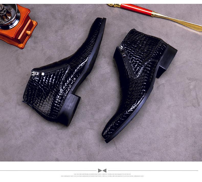 Herren Echtleder Stiefel mit spitzer Zehenpartie, geprägtem Muster und Reißverschluss